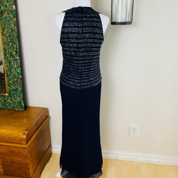 Vintage JKARA New York Size 10 Beaded Formal Evening Maxi Dress Navy Blue - Picture 8 of 10